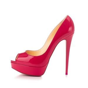 Christian Louboutin NIB Lady Peep 150 Hot Pink Patent Platform Heels Pumps 39.5